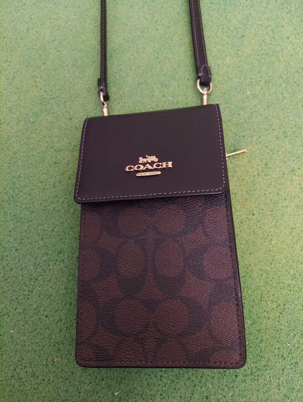 Coach Brown/Black Signature Crossbody Phone Pouch